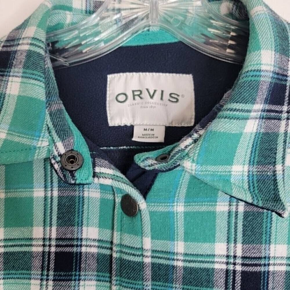 3 X 25 ORVIS women's flannel plaid shirt jacket blue teal size midium shacket - Picture 7 of 13